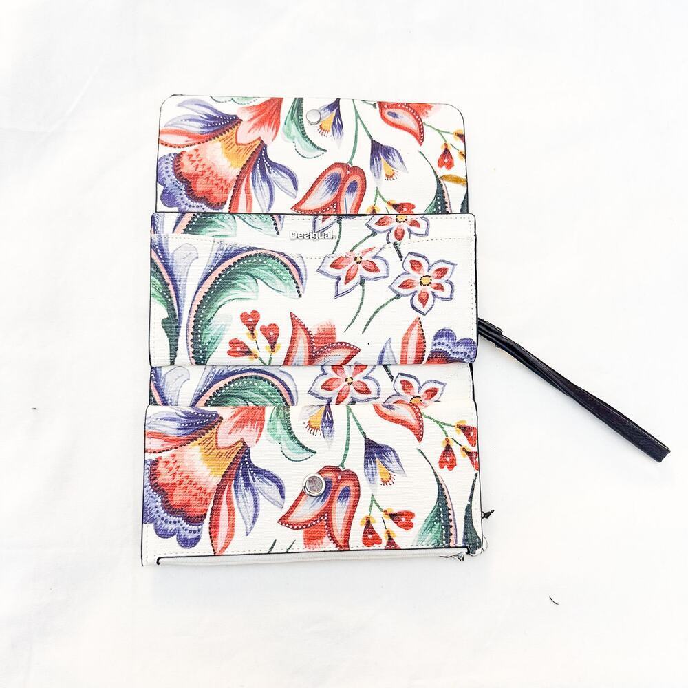 Desigual Kora Reversible Floral Organizer Wristlet Bag Zippered Pockets